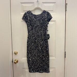 Adrianna Papell Black Sequin Midi Dress, Size 2 NWT